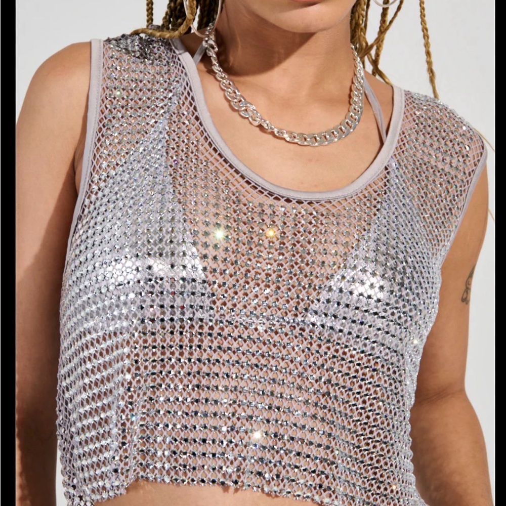 AKIRA Shimmering Silver Crop Top